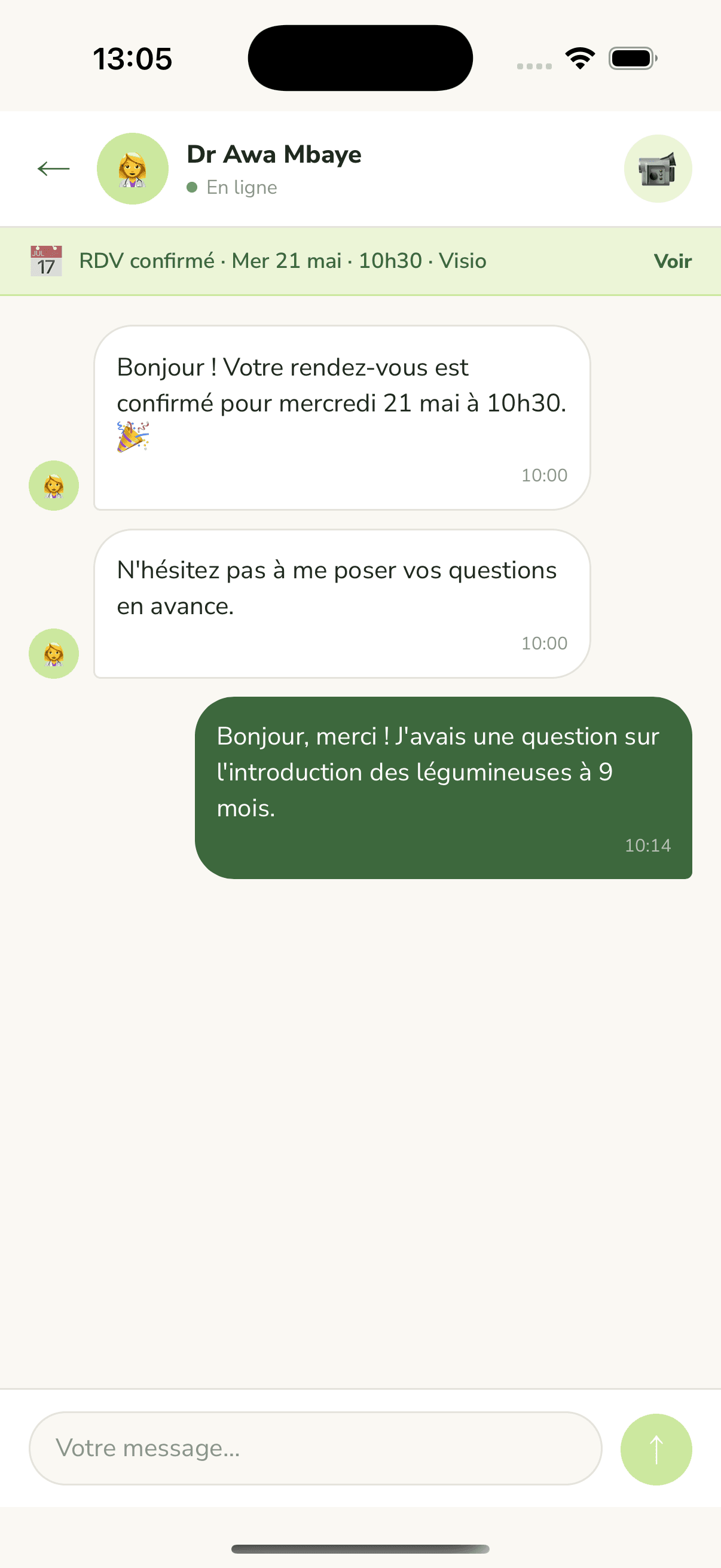 In-app chat with nutritionist